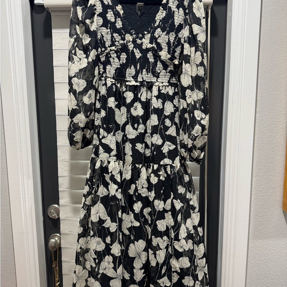Moon River Black and Cream Textured Dress